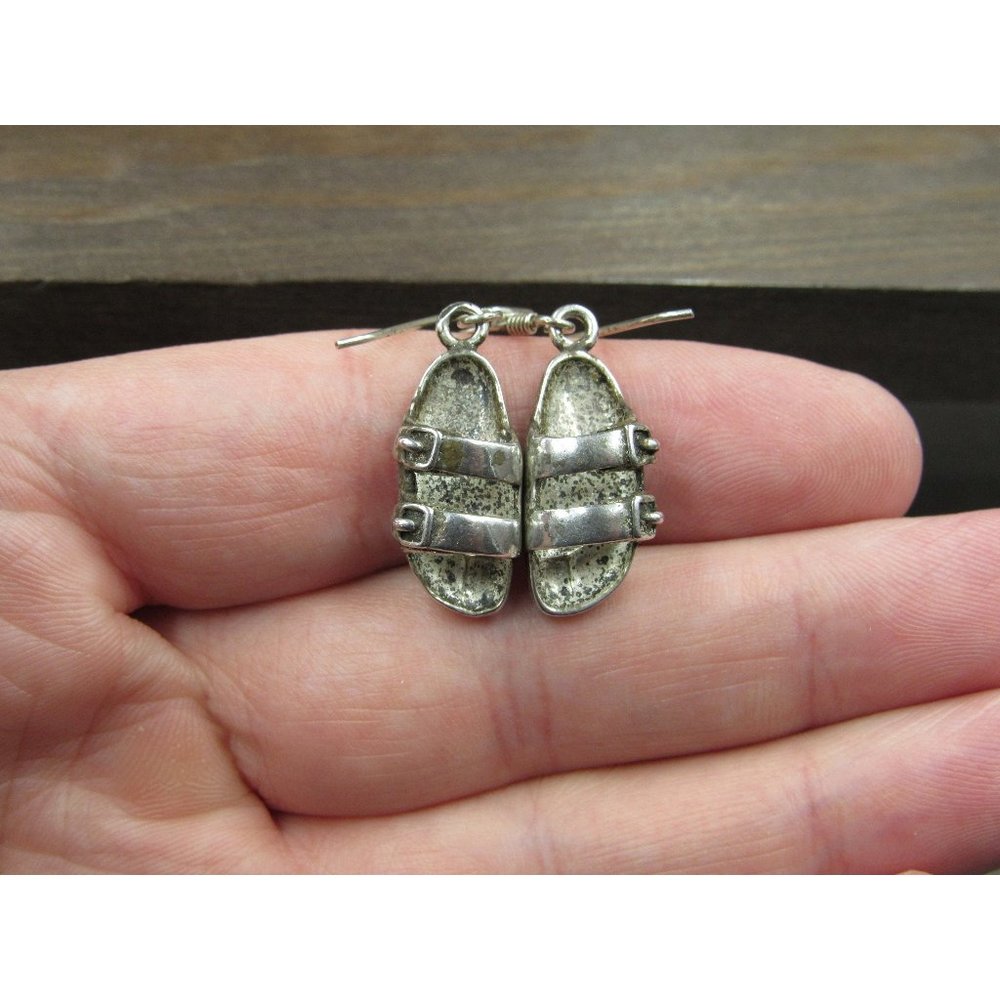 Sterling Silver Tarnished Sandal Dangle Earrings Vintage Wedding Engagement